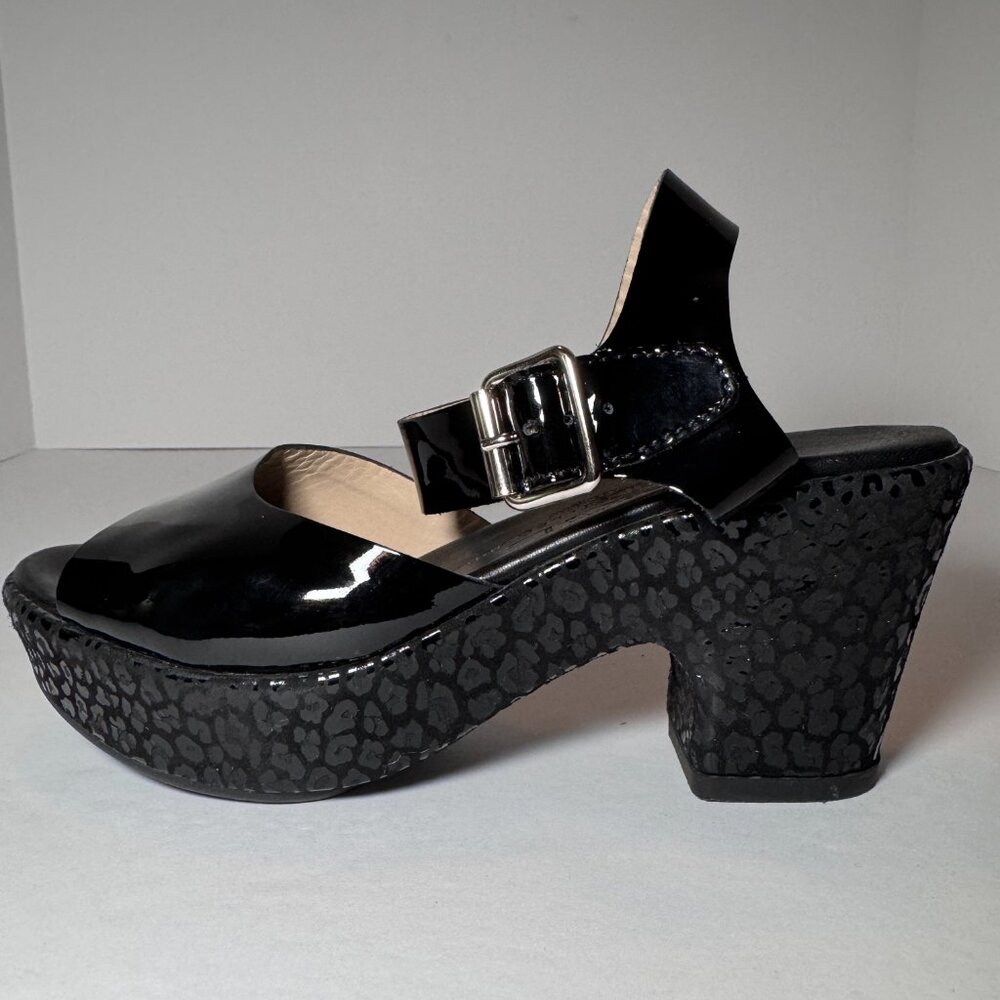 AGL Black Block Heel Patent Leather with Black Leopard Print, size US 6.5 - Picture 7 of 16